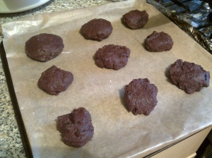 Dark chocolate and cherry cookies, pre-baking